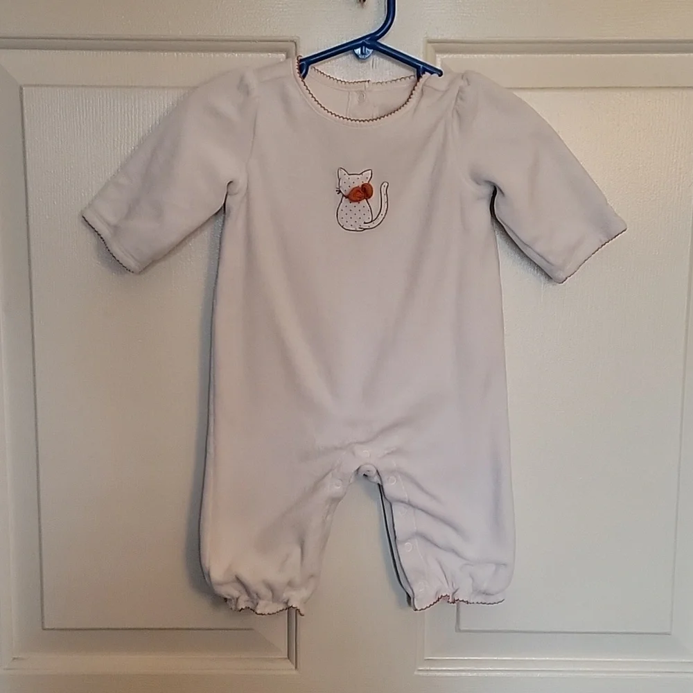 Janie and Jack one piece 3 to 6 months long sleeved, white.